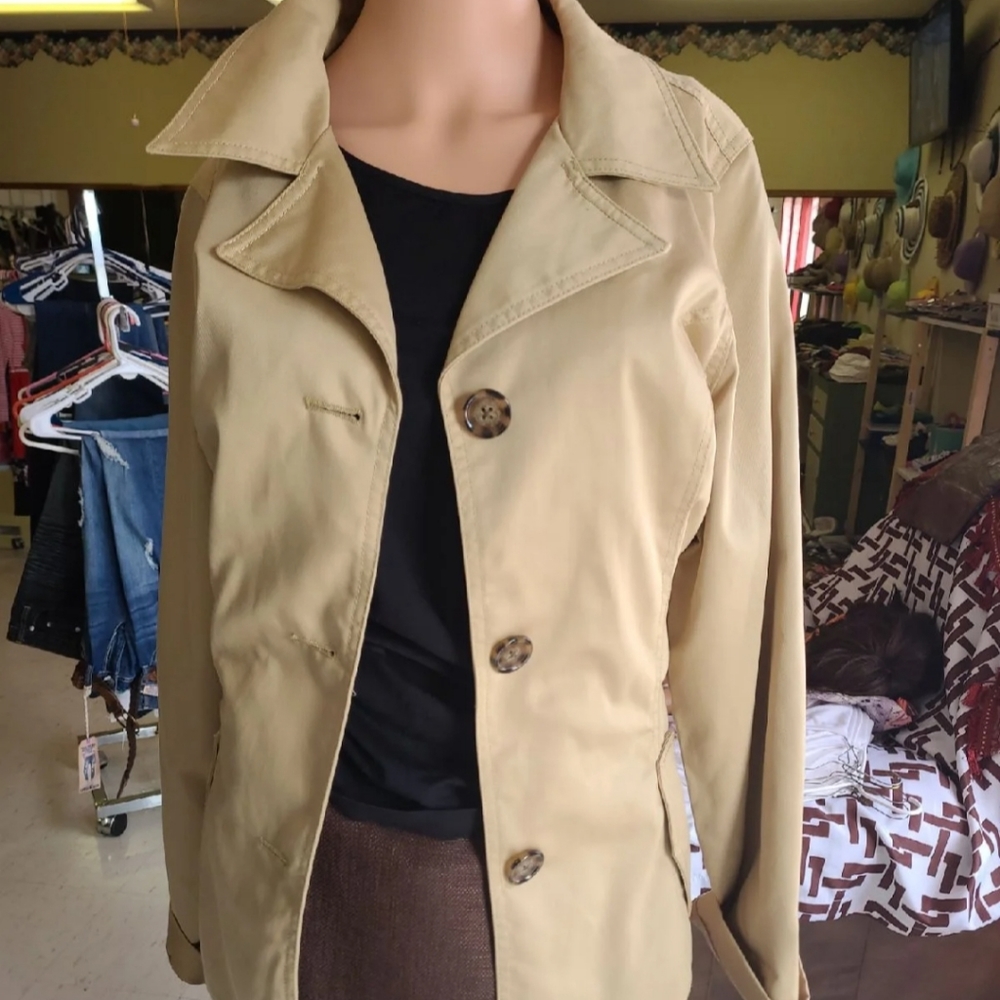 Tan Trech Coat with Tie and Buttons